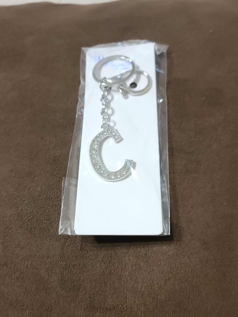 Rhinestone Letter C Keychain - Silver Initial Charm